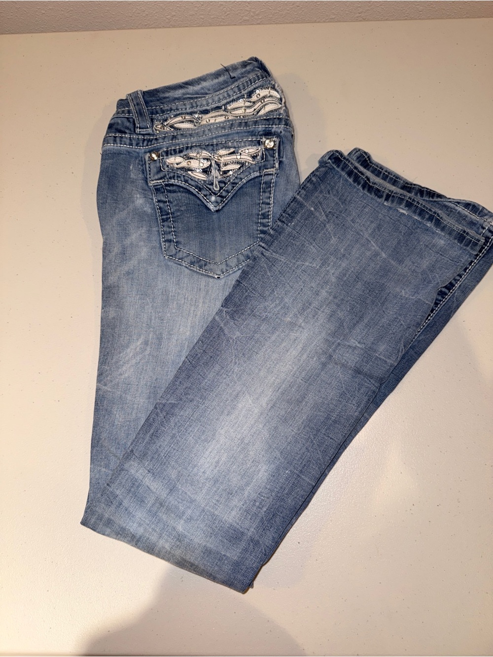 Miss Me Light Blue Embellished Back-Pocket Boot Cut Jeans